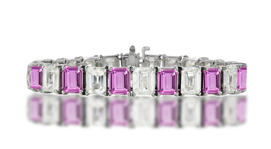 1 custom unique alternating emerald cut pink sapphire and diamond tennis bracelet