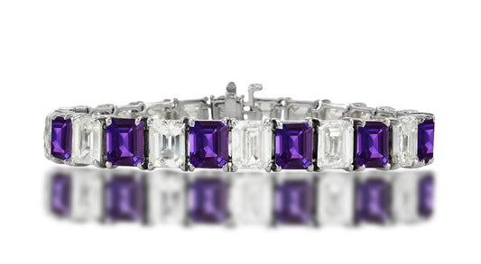 1 custom unique alternating emerald cut purple sapphire and diamond tennis bracelet