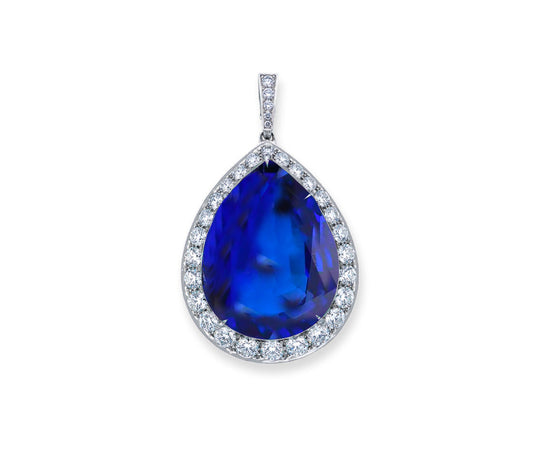 1 custom unique pears blue sapphire and diamond halo pendants