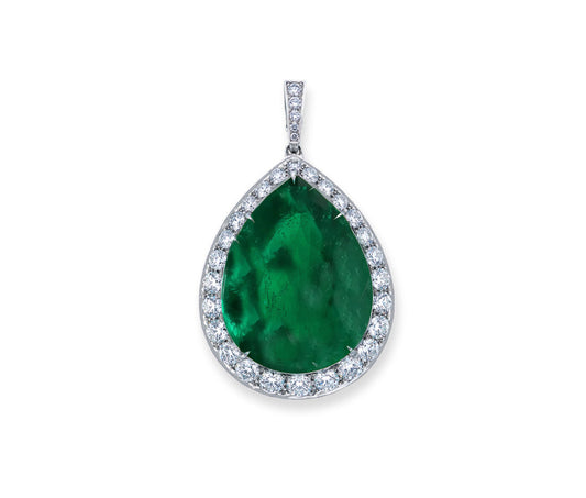 1 custom unique pears emerald and diamond halo pendants