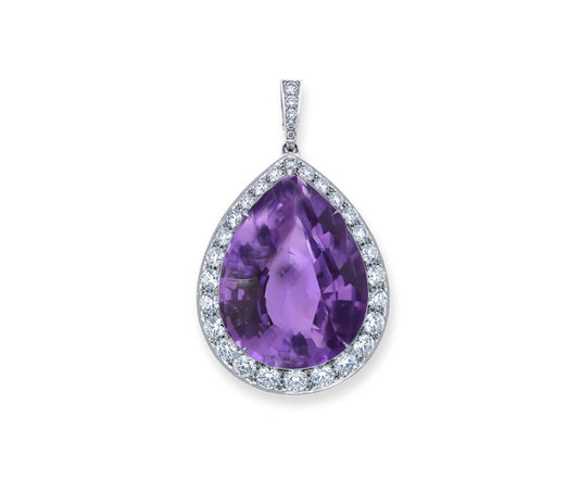1 custom unique pears purple sapphire and diamond halo pendants