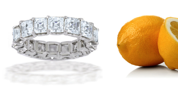 Stackable eternity ring with asscher cut diamonds