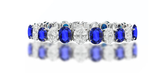 10 custom unique alternating oval blue sapphire and diamond tennis bracelet