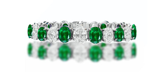 10 custom unique alternating oval emerald and diamond tennis bracelet