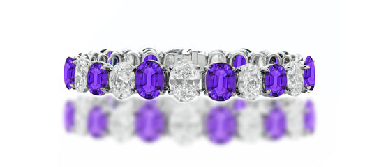 10 custom unique alternating oval purple sapphire and diamond tennis bracelet