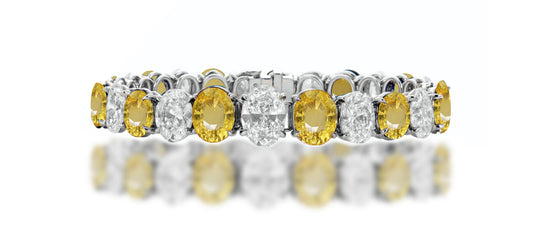 10 custom unique alternating oval yellow sapphire and diamond tennis bracelet