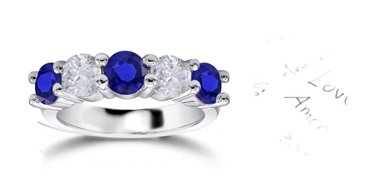 100 custom made unique blue sapphire and diamond five stone ring
