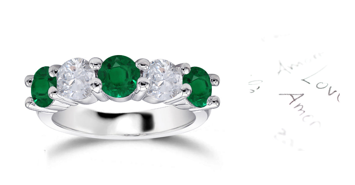 100 custom made unique emerald and diamond five stone ring