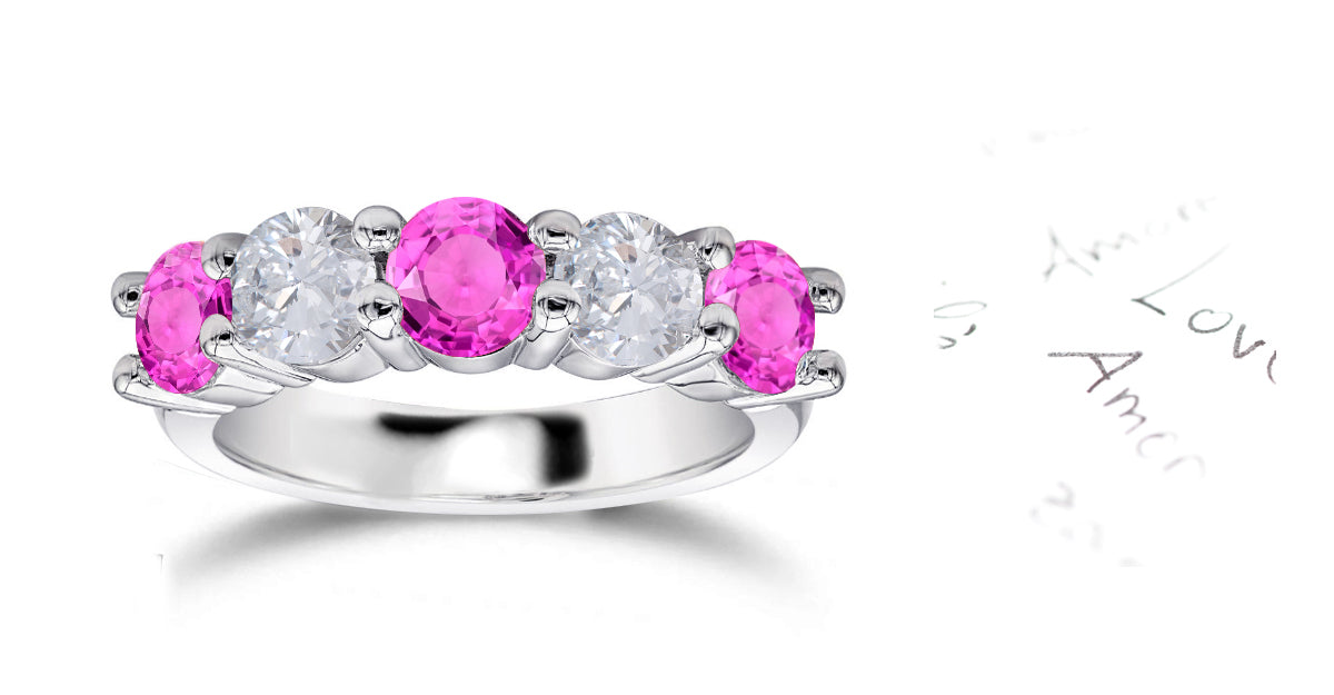 100 custom made unique pink sapphire and diamond five stone ring