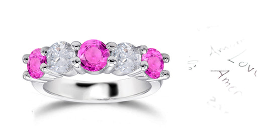 100 custom made unique pink sapphire and diamond five stone ring