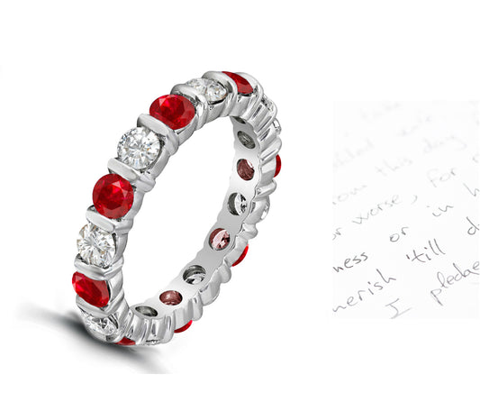 101 custom made unique stackable alternating round ruby and diamond bar seteternity ring