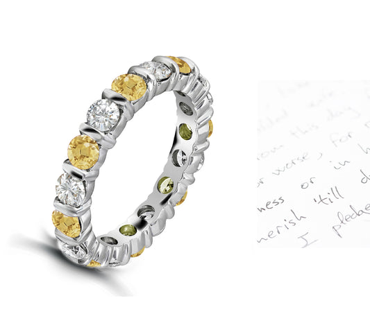 101 custom made unique stackable alternating round yellow sapphire and diamond bar seteternity ring