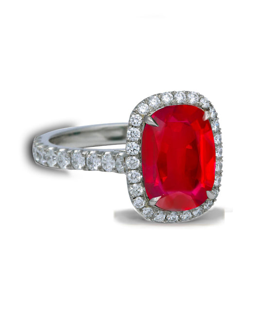 105 custom made unique oval cut ruby and diamond halo engagement ring