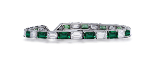11 custom unique alternating baguette emerald and diamond tennis bracelet