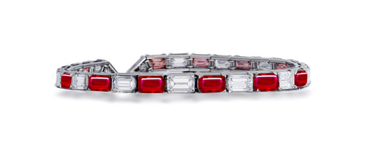 11 custom unique alternating baguette ruby and diamond tennis bracelet