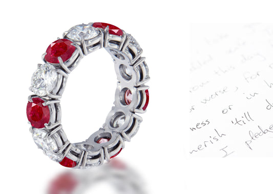 110 custom made unique stackable alternating round cut ruby diamond prong set eternity ring