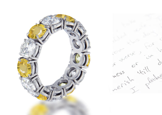 110 custom made unique stackable alternating round cut yellow sapphire diamond prong set eternity ring