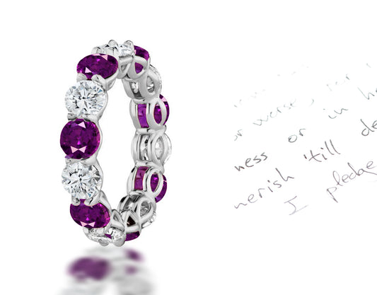 112 custom made unique stackable alternating round cut purple sapphire diamond prong set eternity ring