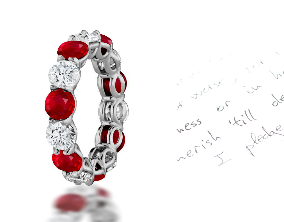112 custom made unique stackable alternating round cut ruby diamond prong set eternity ring