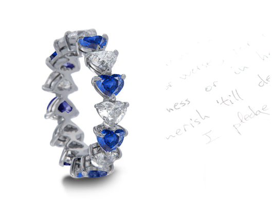 113 custom made unique stackable alternating heart blue sapphire diamond prong set eternity ring1