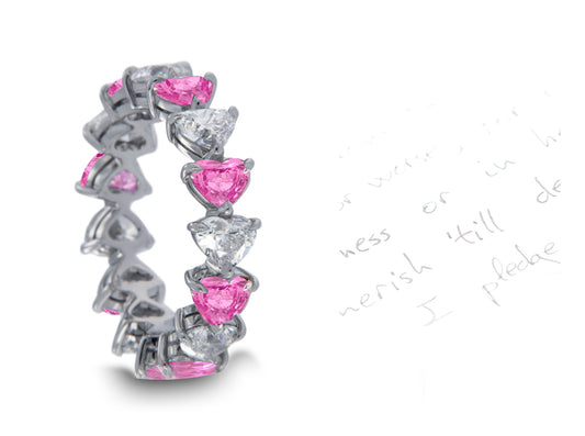 113 custom made unique stackable alternating heart pink sapphire diamond prong set eternity ring