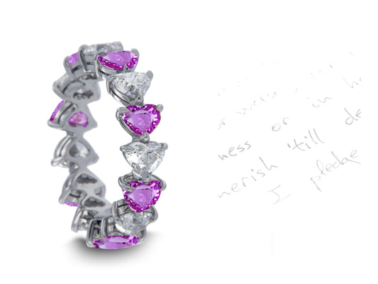 113 custom made unique stackable alternating heart purple sapphire diamond prong set eternity ring