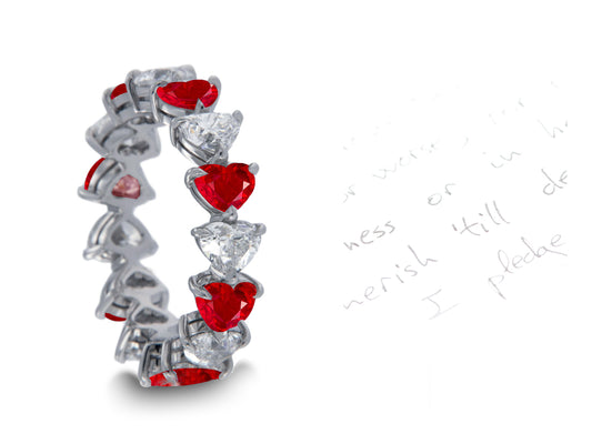 113 custom made unique stackable alternating heart ruby diamond prong set eternity ring