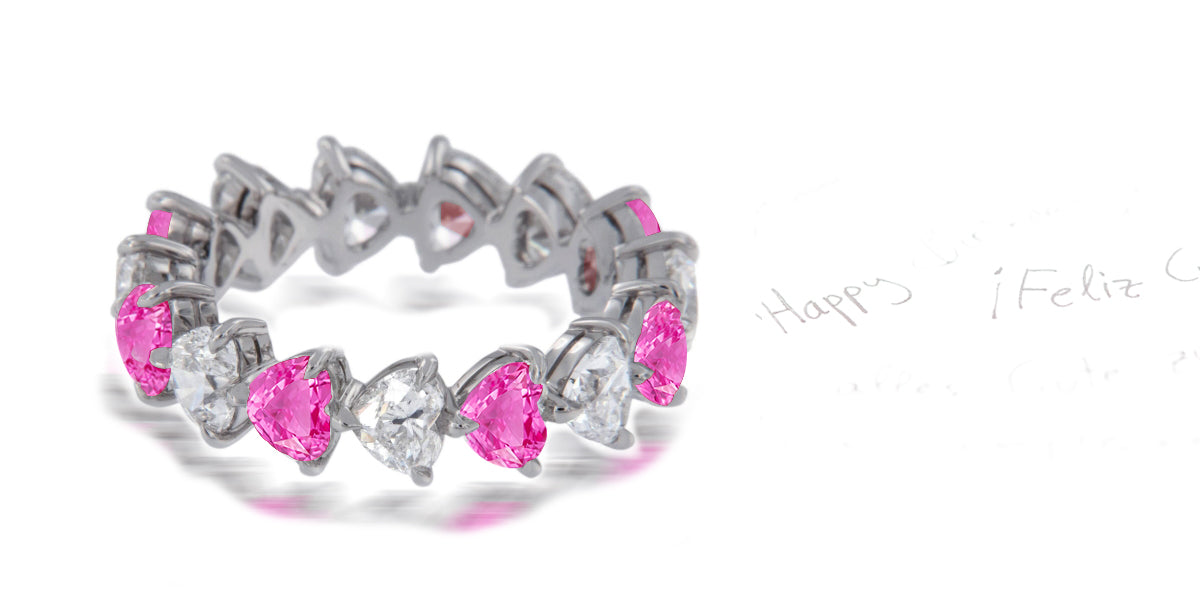 115 custom made unique stackable alternating heart pink sapphire diamond prong set eternity ring1