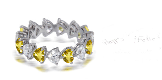 115 custom made unique stackable alternating heart yellow sapphire diamond prong set eternity ring1