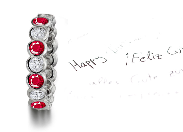 stackable eternity ring alternating with bezel set round rubies and diamonds