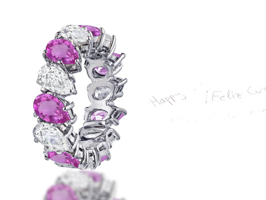 116 custom made unique stackable alternating pears pink sapphire diamond prong set eternity ring