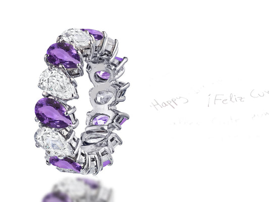 116 custom made unique stackable alternating pears purple sapphire diamond prong set eternity ring