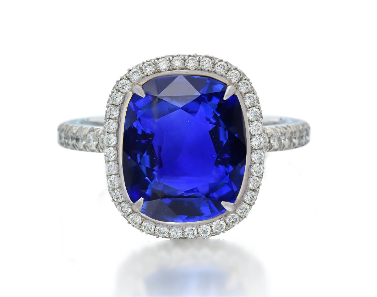 1211 custom made vintage inspired blue sapphire and diamond floral halo engagement rings