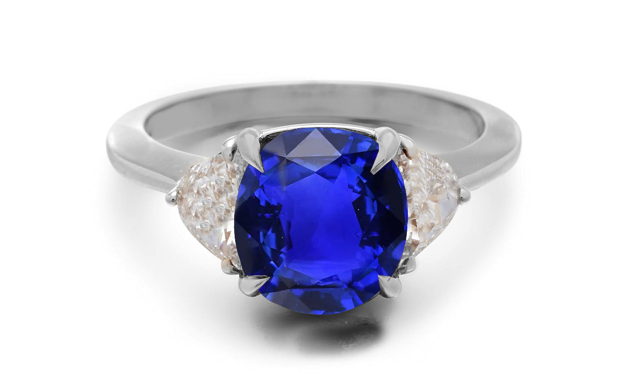 1212 custom made vintage inspired blue sapphire and diamond floral halo engagement rings