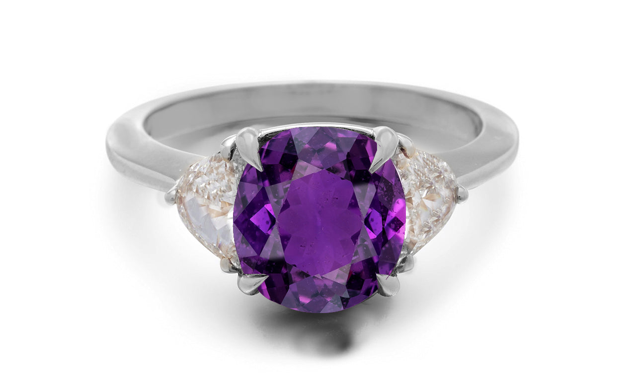 1212 custom made vintage inspired purple sapphire and diamond floral halo engagement rings