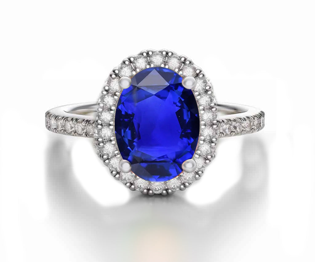 1218 custom made vintage inspired blue sapphire and diamond floral halo engagement rings