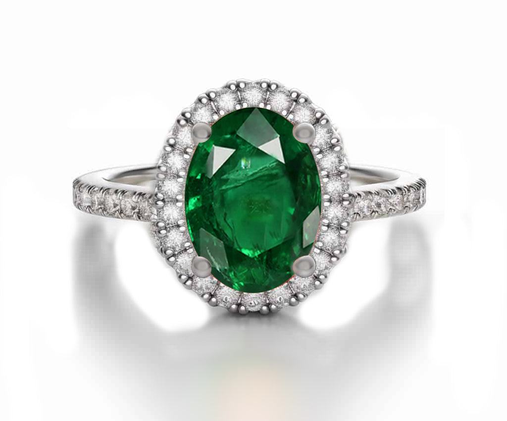 1218 custom made vintage inspired emerald and diamond floral halo engagement rings