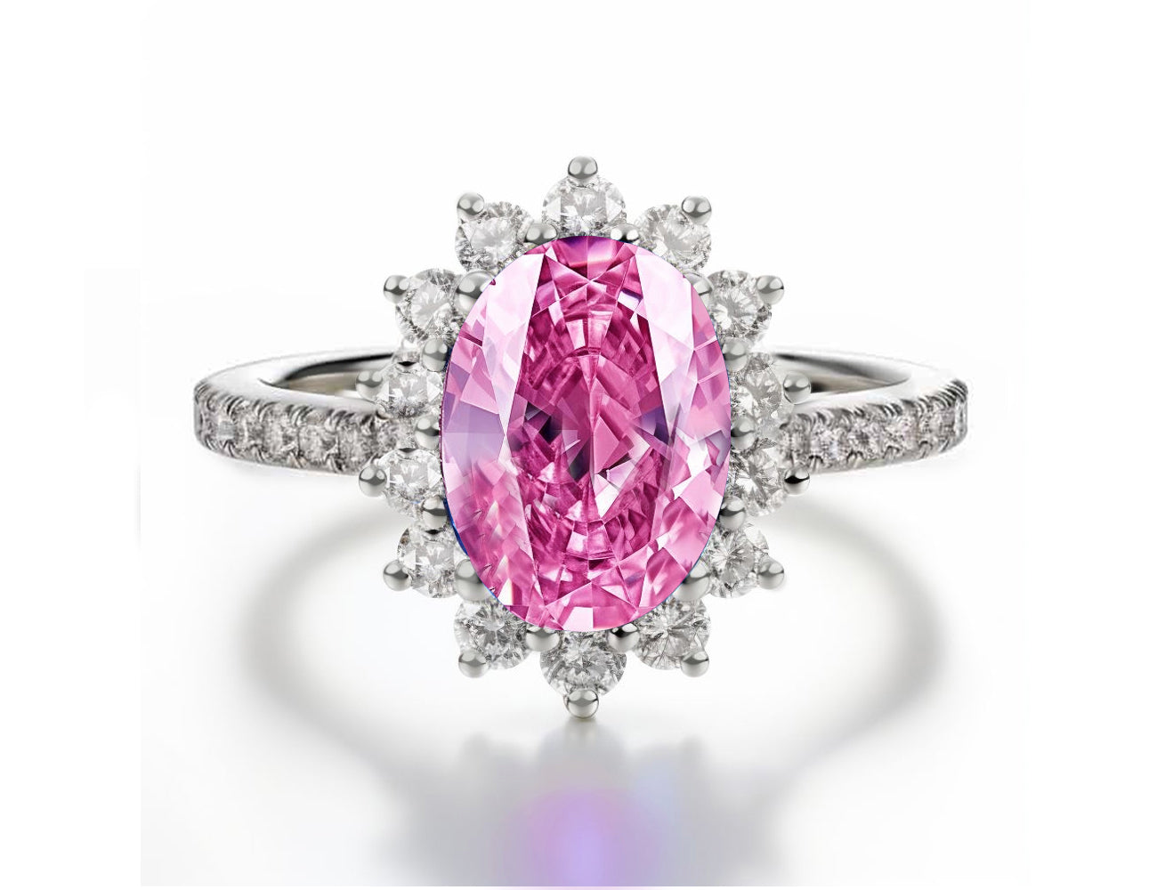 1220 custom made vintage inspired pink sapphire and diamond floral halo engagement rings