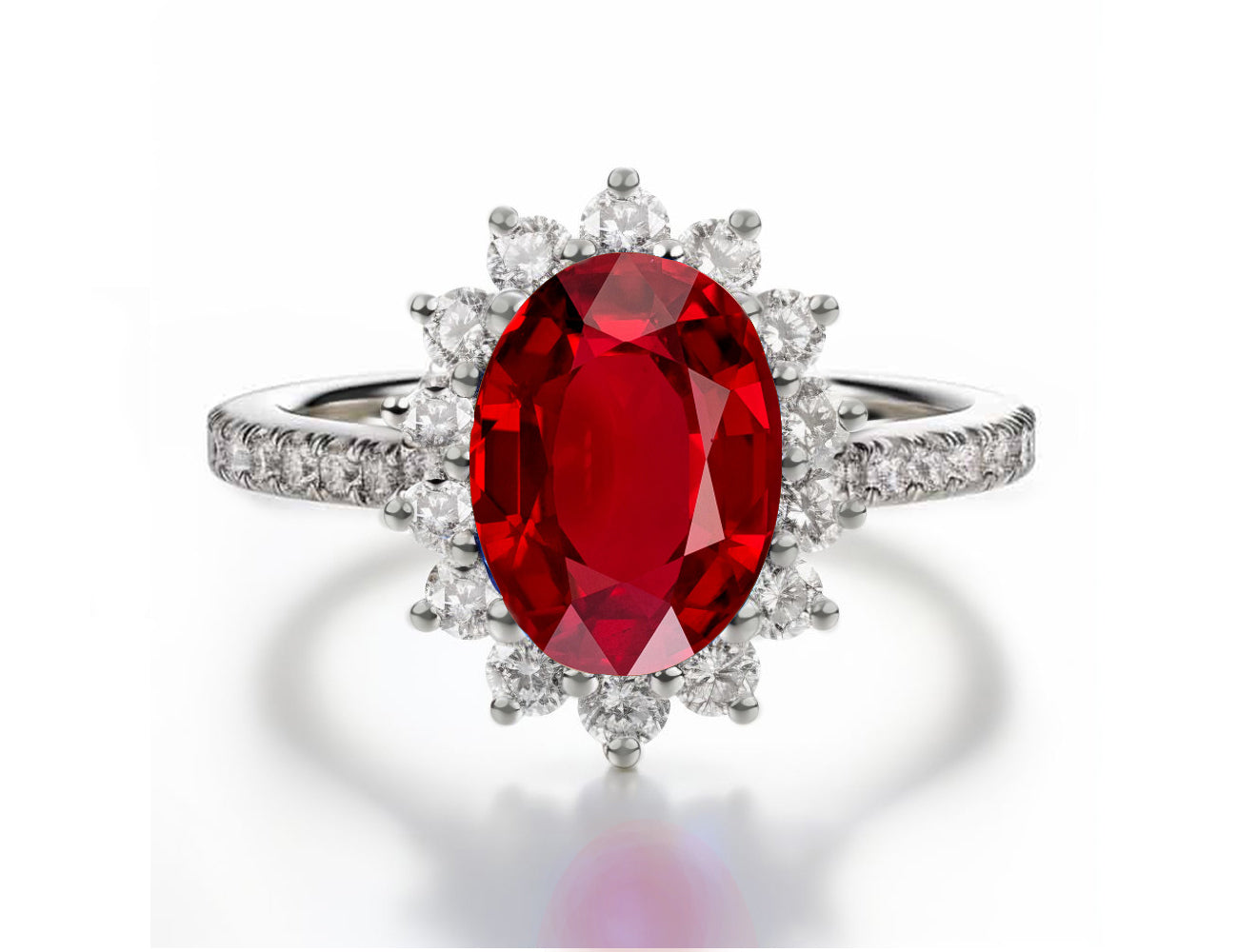 1220 custom made vintage inspired ruby and diamond floral halo engagement rings