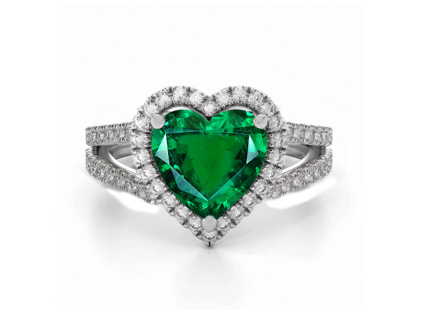 1223 custom made vintage inspired emerald and diamond floral halo engagement rings