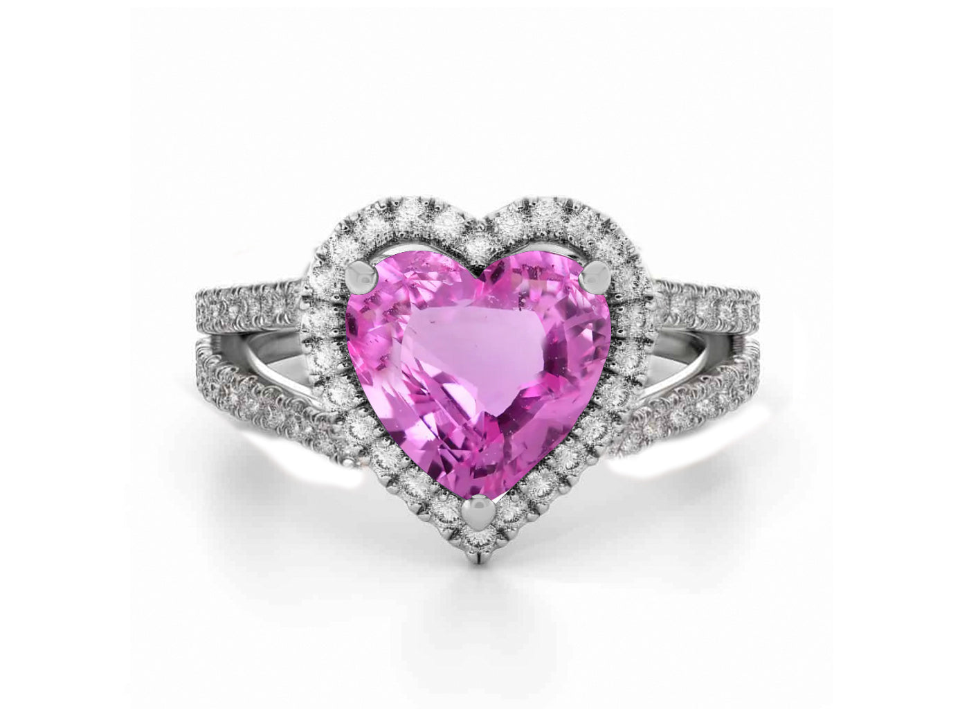1223 custom made vintage inspired pink sapphire and diamond floral halo engagement rings