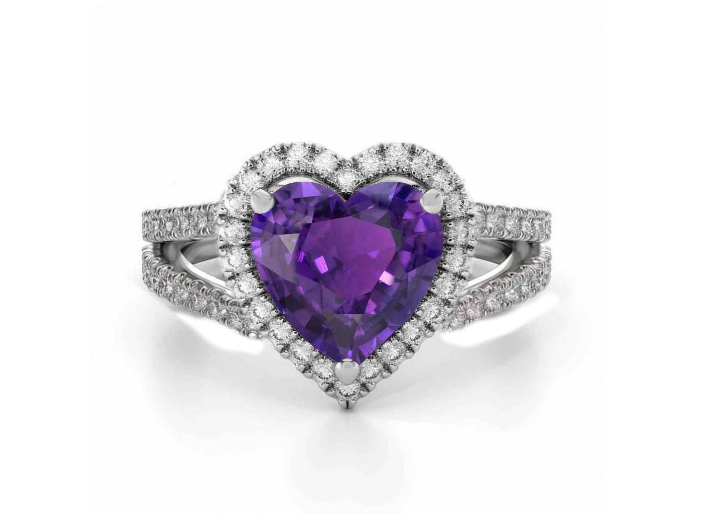 1223 custom made vintage inspired purple sapphire and diamond floral halo engagement rings