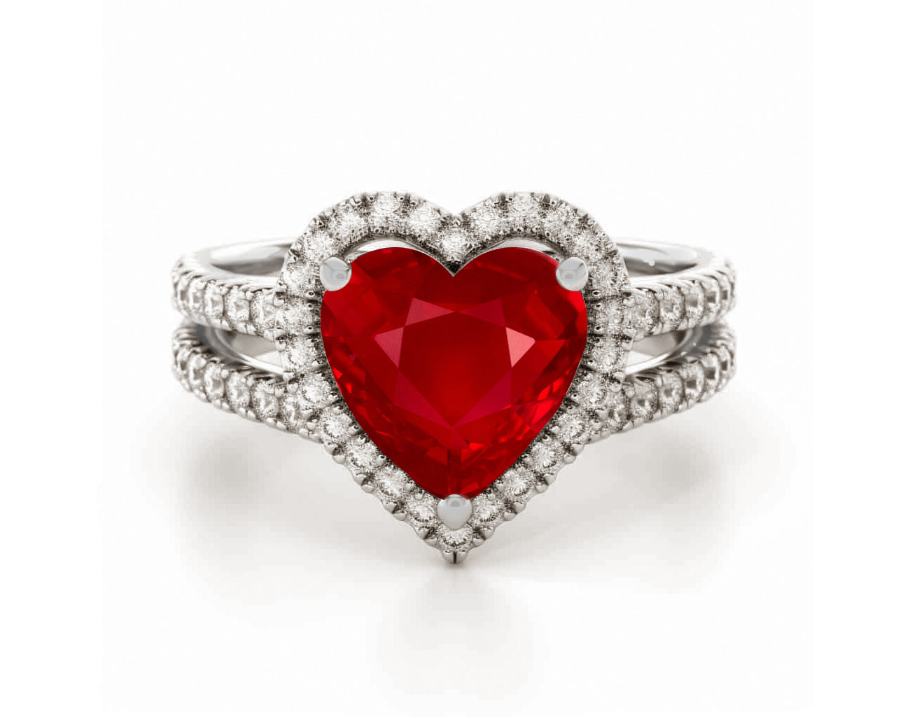 1224 custom made vintage inspired ruby and diamond floral halo engagement rings