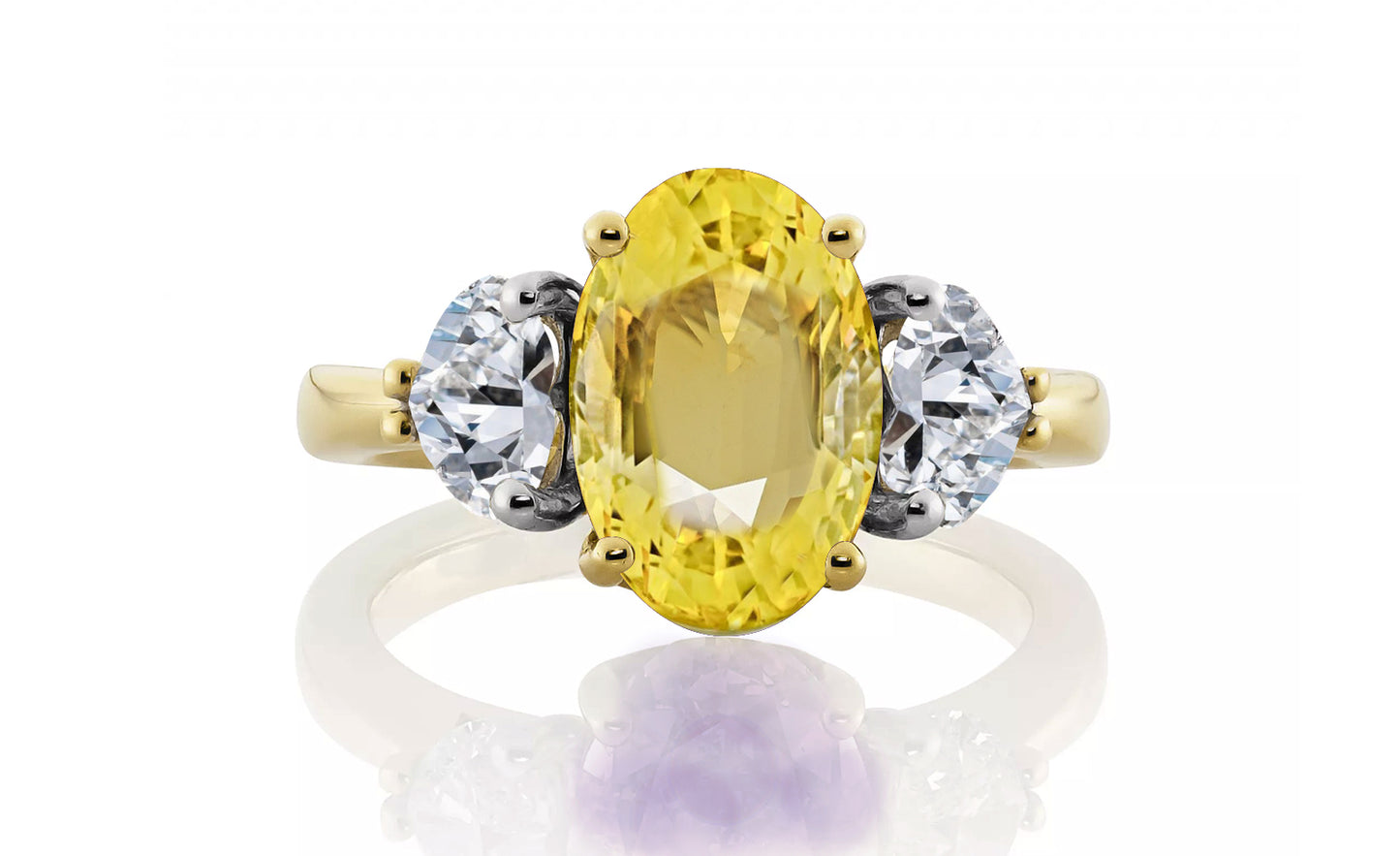 1226 custom made vintage inspired yellow sapphire and diamond floral halo three stone engagement rings