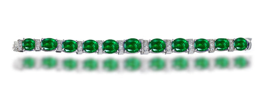 13 custom unique alternating oval emerald and diamond halo tennis bracelet