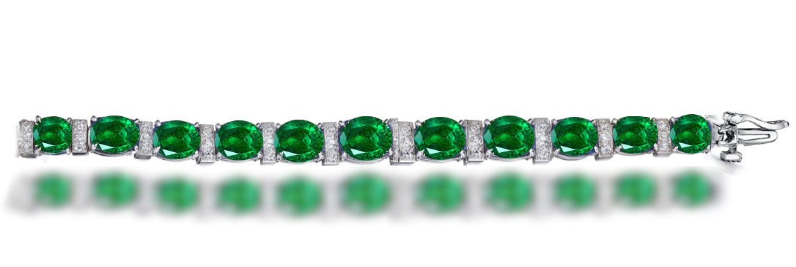 13 custom unique alternating oval emerald and diamond halo tennis bracelet