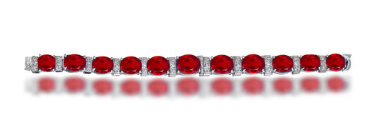 13 custom unique alternating oval ruby and diamond halo tennis bracelet