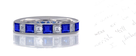 161 custom made stackable alternating square blue sapphire diamond eternity band ring stone engagement ring