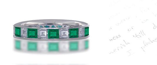 161 custom made stackable alternating square emerald and diamond eternity band ring