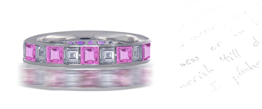 161 custom made stackable alternating square pink sapphire and diamond eternity band ring1